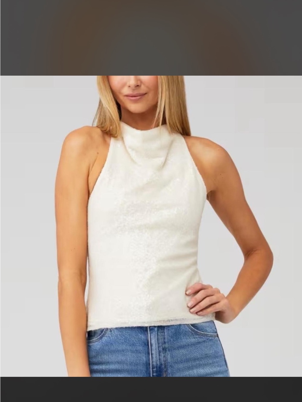 Amanda Uprichard Cream High-Neck Sequined Sleeveless Top